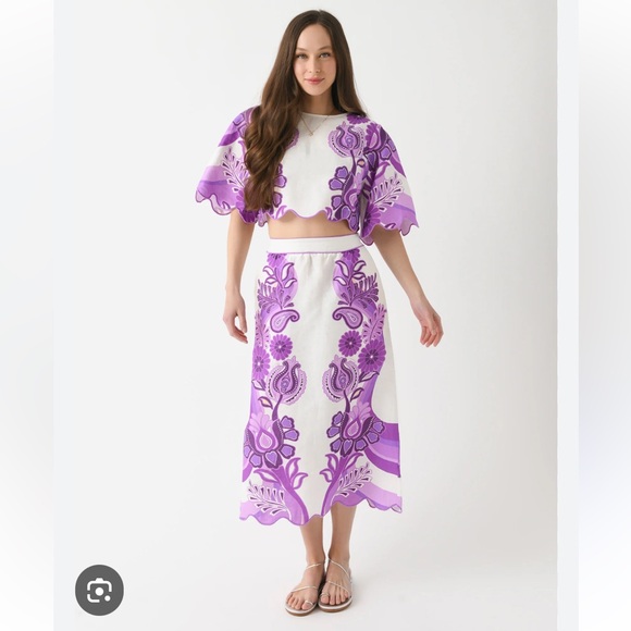 FARM Rio Dresses & Skirts - FARM Rio Purple color fest Euroflax midi skirt and blouse, XL, NWT